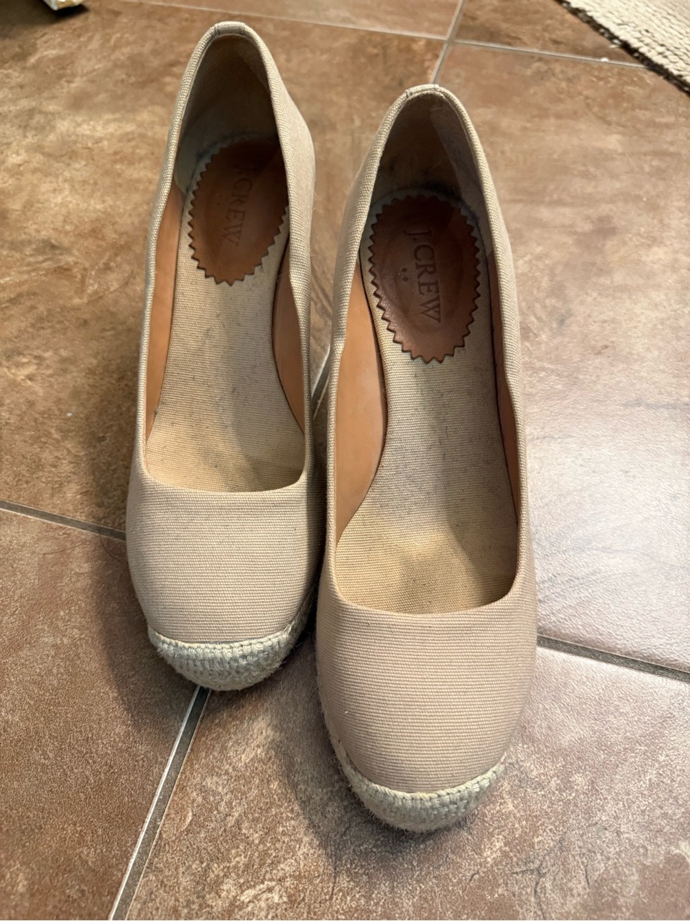 J. Crew Beige Canvas Espadrille Wedge Pumps